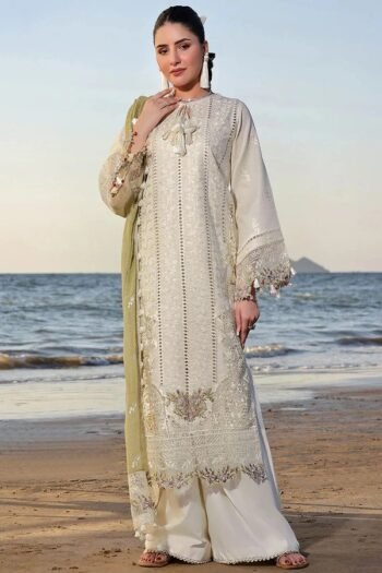 Flossie - Chicken Kari Lawn Emb With Heavy Chiffon Emb Dupatta - 1208